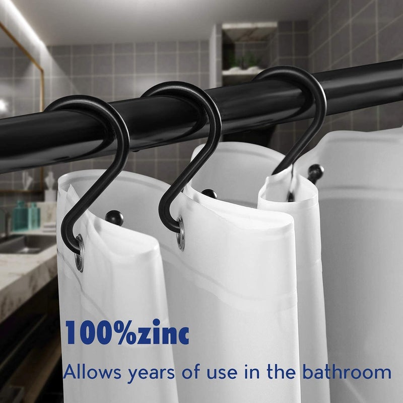 UNCONSIL Metal Shower Curtain Hooksï¼ŒSet of 12 Ringsï¼ŒRust Resistant S Shaped Hooks Hangers for Kitchen Utensils, Clothing, Towels, etc. (Black) - Image 2